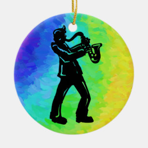 New York Boogie Nights Saxophone Rainbow Keramisch Ornament