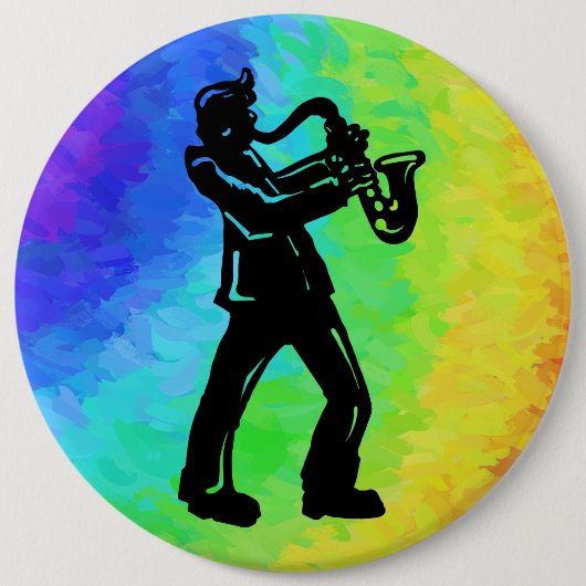 New York Boogie Nights Saxophone Rainbow Ronde Button 6,0 Cm (Voorkant)