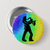 New York Boogie Nights Saxophone Rainbow Ronde Button 7,6 Cm (Voorkant /achterkant)