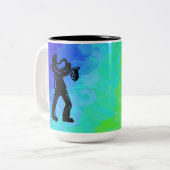 New York Boogie Nights Saxophone Rainbow Tweekleurige Koffiemok (Voorkant links)