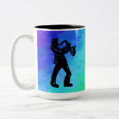 New York Boogie Nights Saxophone Rainbow Tweekleurige Koffiemok (Links)