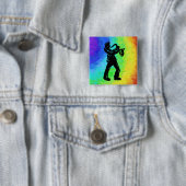 New York Boogie Nights Saxophone Rainbow Vierkante Button 5,1 Cm (In situ)