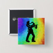 New York Boogie Nights Saxophone Rainbow Vierkante Button 5,1 Cm (Voorkant /achterkant)
