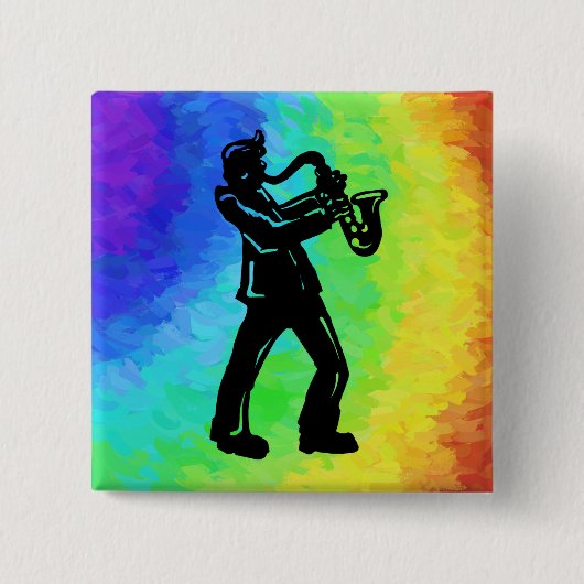 New York Boogie Nights Saxophone Rainbow Vierkante Button 5,1 Cm (Voorkant)