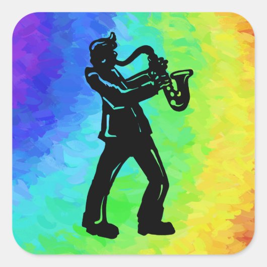 New York Boogie Nights Saxophone Rainbow Vierkante Sticker (Voorkant)