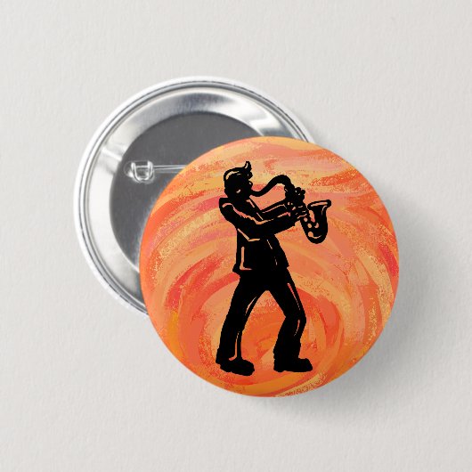 New York Boogie Nights Saxophone Sinaasappel Ronde Button 5,7 Cm (Voorkant /achterkant)