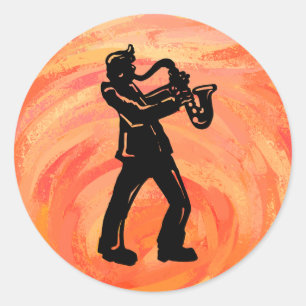New York Boogie Nights Saxophone Sinaasappel Ronde Sticker