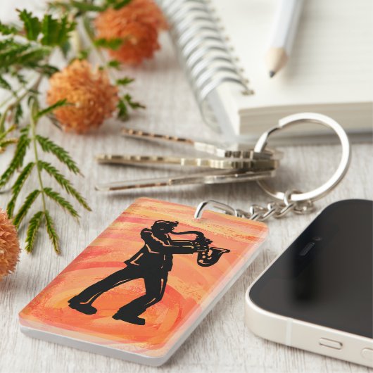 New York Boogie Nights Saxophone Sinaasappel Sleutelhanger (Voorkant Rechts)