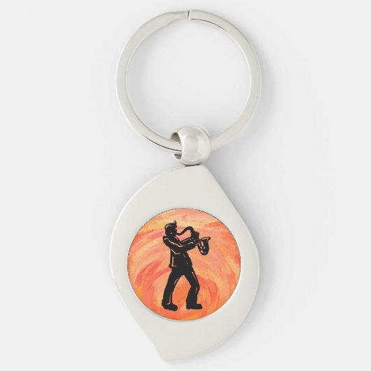 New York Boogie Nights Saxophone Sinaasappel Sleutelhanger (Voorkant)