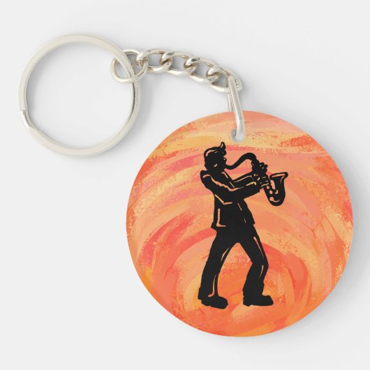 New York Boogie Nights Saxophone Sinaasappel Sleutelhanger (Voorkant)