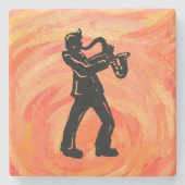 New York Boogie Nights Saxophone Sinaasappel Stenen Onderzetter (Voorkant)