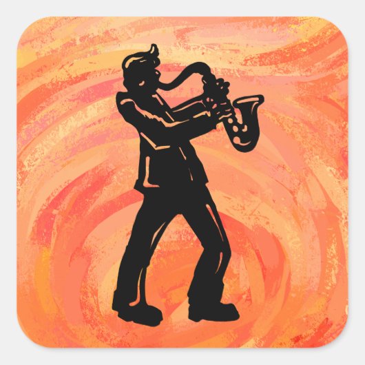 New York Boogie Nights Saxophone Sinaasappel Vierkante Sticker (Voorkant)