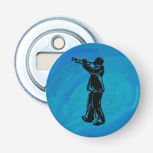 New York Boogie Nights Trumpet Blue Button Flesopener (Voorkant)