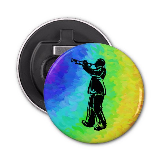 New York Boogie Nights Trumpet Rainbow Button Flesopener (Voorkant)