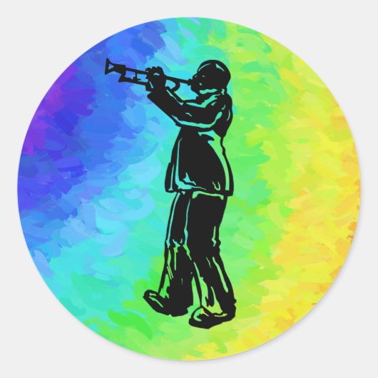 New York Boogie Nights Trumpet Rainbow Ronde Sticker (Voorkant)