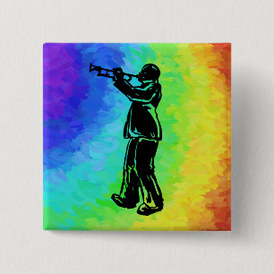 New York Boogie Nights Trumpet Rainbow Vierkante Button 5,1 Cm