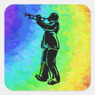 New York Boogie Nights Trumpet Rainbow Vierkante Sticker