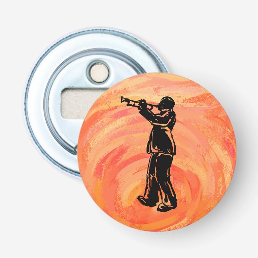 New York Boogie Nights Trumpet Sinaasappel Button Flesopener (Voorkant)