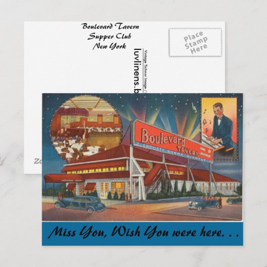 New York, Boulevard Tavern, Supper Club Briefkaart (Voorkant / Achterkant)
