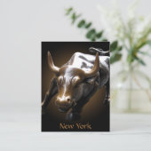 New York Briefkaart Bull Statue NYC Souvenir Card (Staand voorkant)