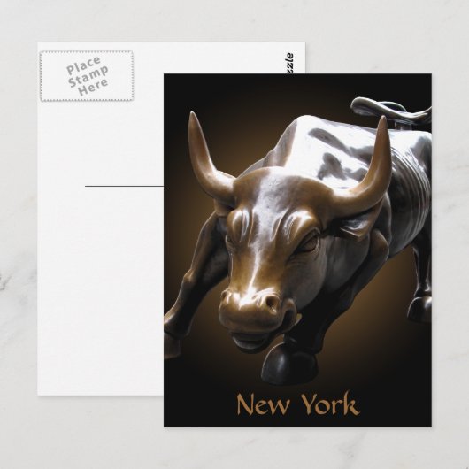 New York Briefkaart Bull Statue NYC Souvenir Card (Voorkant / Achterkant)