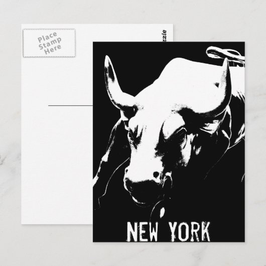 New York Briefkaart Bull Statue NYC Souvenir Card (Voorkant / Achterkant)