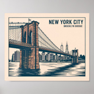 New York Brooklyn Bridge Silhouet Vettige Retro Re Poster