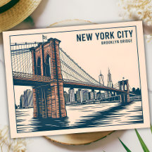 New York Brooklyn Bridge Skyline Bold Retro Reizen