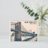 New York Brooklyn Bridge Skyline Bold Retro Reizen Briefkaart (Staand voorkant)