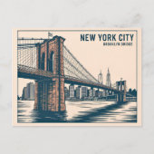 New York Brooklyn Bridge Skyline Bold Retro Reizen Briefkaart (Voorkant)