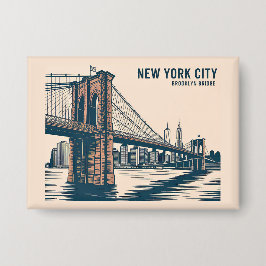 New York Brooklyn Bridge Skyline Bold Retro Reizen Button