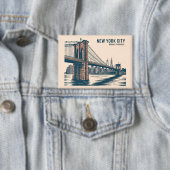 New York Brooklyn Bridge Skyline Bold Retro Reizen Button (Insitu)