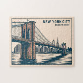 New York Brooklyn Bridge Skyline Bold Retro Reizen Legpuzzel (Horizontaal)