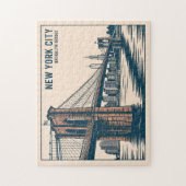 New York Brooklyn Bridge Skyline Bold Retro Reizen Legpuzzel (Verticaal)