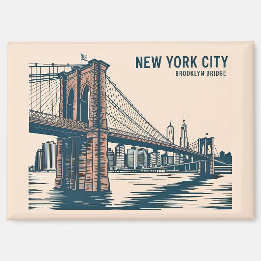 New York Brooklyn Bridge Skyline Bold Retro Reizen Magneet (Voorkant)