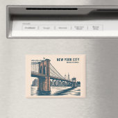 New York Brooklyn Bridge Skyline Bold Retro Reizen Magneet (Insitu (Vaatwasser))