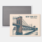 New York Brooklyn Bridge Skyline Bold Retro Reizen Magneet (Voorkant / Achterkant)