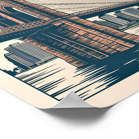 New York Brooklyn Bridge Skyline Bold Retro Reizen Poster (Hoek)