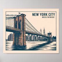 New York Brooklyn Bridge Skyline Bold Retro Reizen