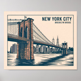 New York Brooklyn Bridge Skyline Bold Retro Reizen Poster