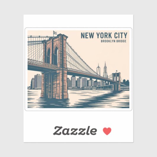 New York Brooklyn Bridge Skyline Bold Retro Reizen Sticker (Vel)