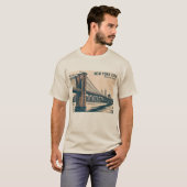 New York Brooklyn Bridge Skyline Bold Retro Reizen T-shirt (Voorkant volledig)