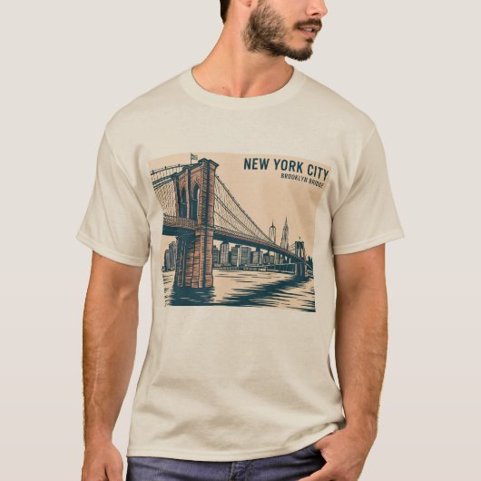 New York Brooklyn Bridge Skyline Bold Retro Reizen T-shirt (Voorkant)