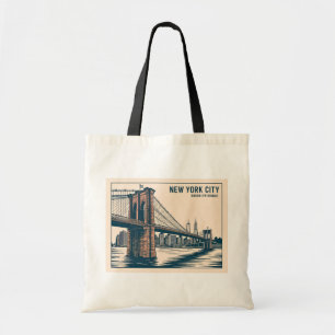 New York Brooklyn Bridge Skyline Bold Retro Reizen Tote Bag