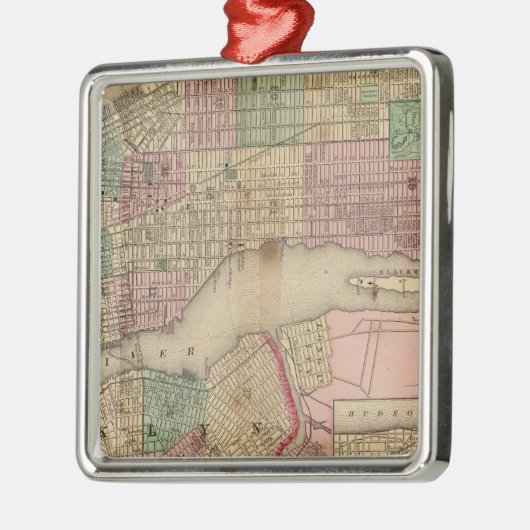 New York, Brooklyn Map van Mitchell Metalen Ornament (Links)