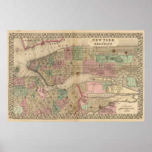 New York, Brooklyn Map van Mitchell Poster