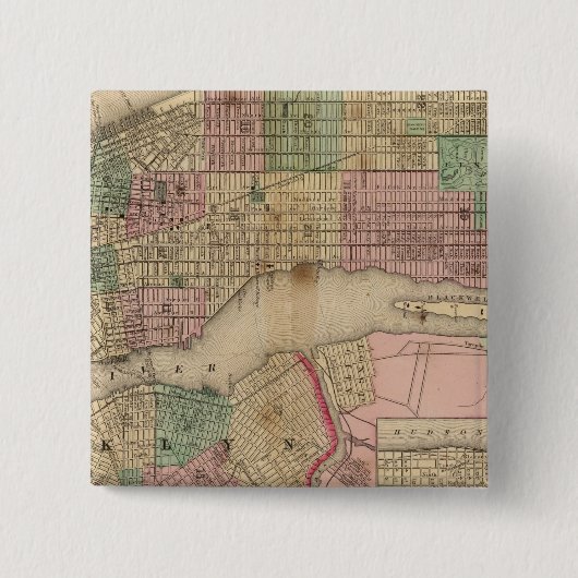 New York, Brooklyn Map van Mitchell Vierkante Button 5,1 Cm (Voorkant)