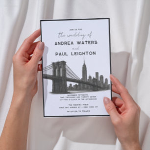 New York Brooklyn Moderne Illustratie Trouwen Kaart