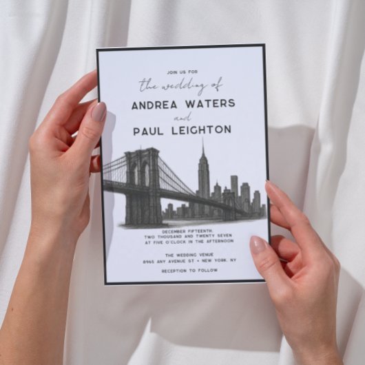 New York Brooklyn Moderne Illustratie Trouwen Kaart