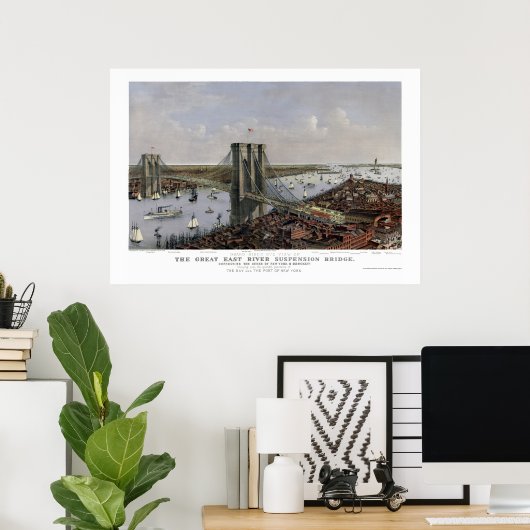 New York & Brooklyn, NY Panoramic Map - 1885 Poster (Thuiskantoor)